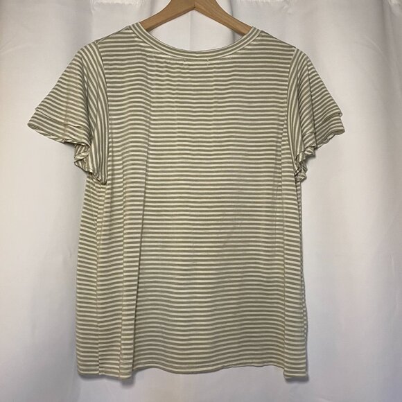 Nine Britton Rylan Double Flutter Cape Sleeve Womens M Tee Green Stripe Knit EUC - Picture 2 of 8